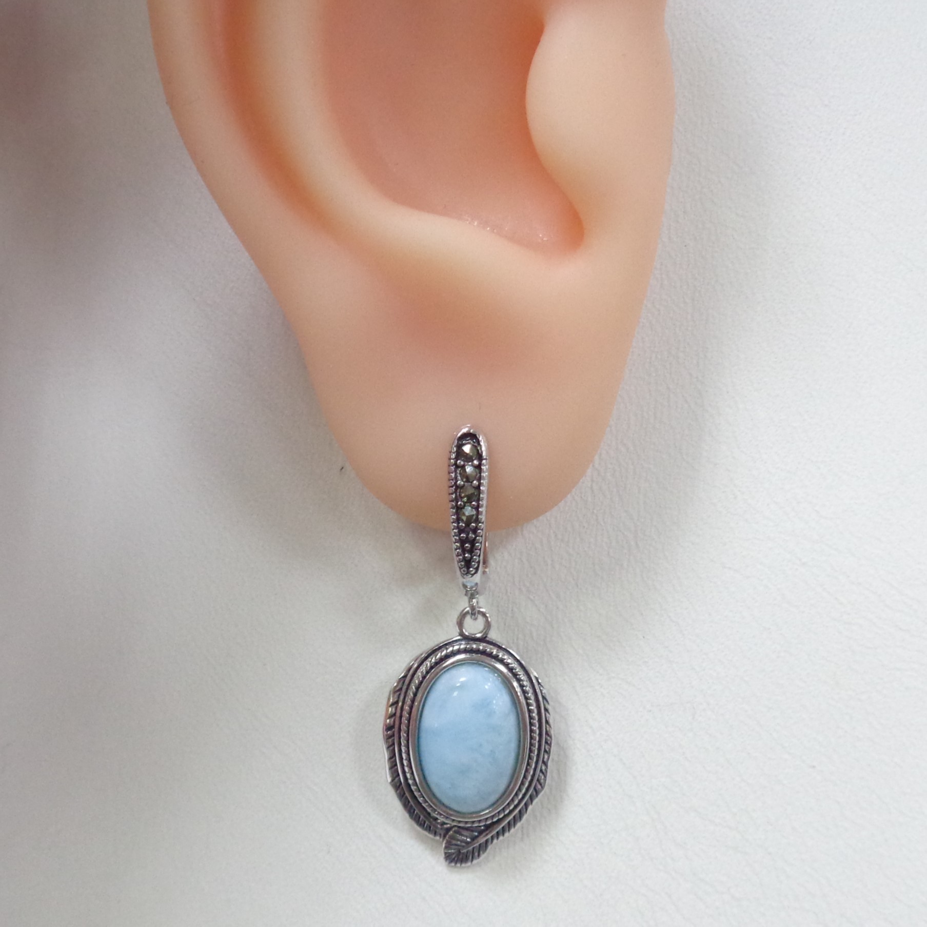 Серебряные серьги с ларимарами